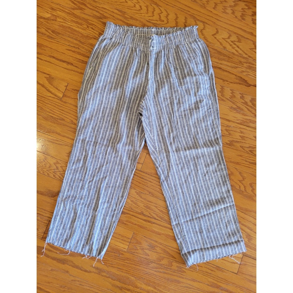 Briggs‎ Women's size L Linen Blend Wide Leg Pull-On Pants Stripes Gray/White